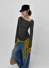 [MADE] Kotel Asymmetric Shirring Long Sleeve Top