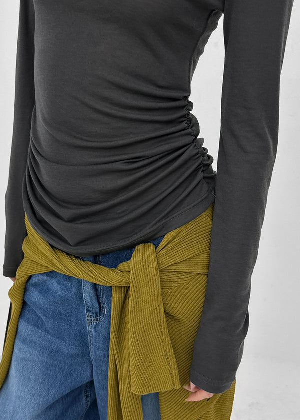 [MADE] Kotel Asymmetric Shirring Long Sleeve Top