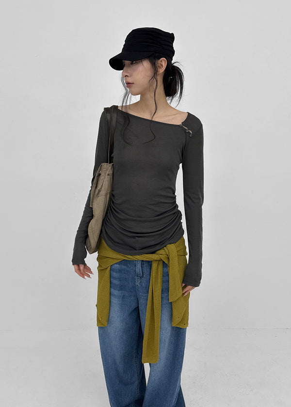 [MADE] Kotel Asymmetric Shirring Long Sleeve Top