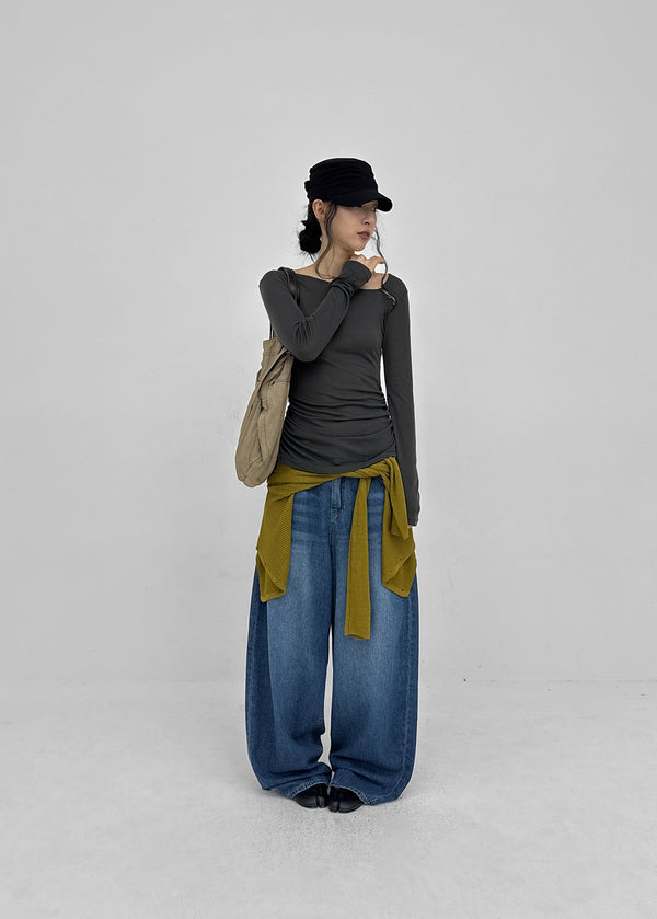 [MADE] Kotel Asymmetric Shirring Long Sleeve Top