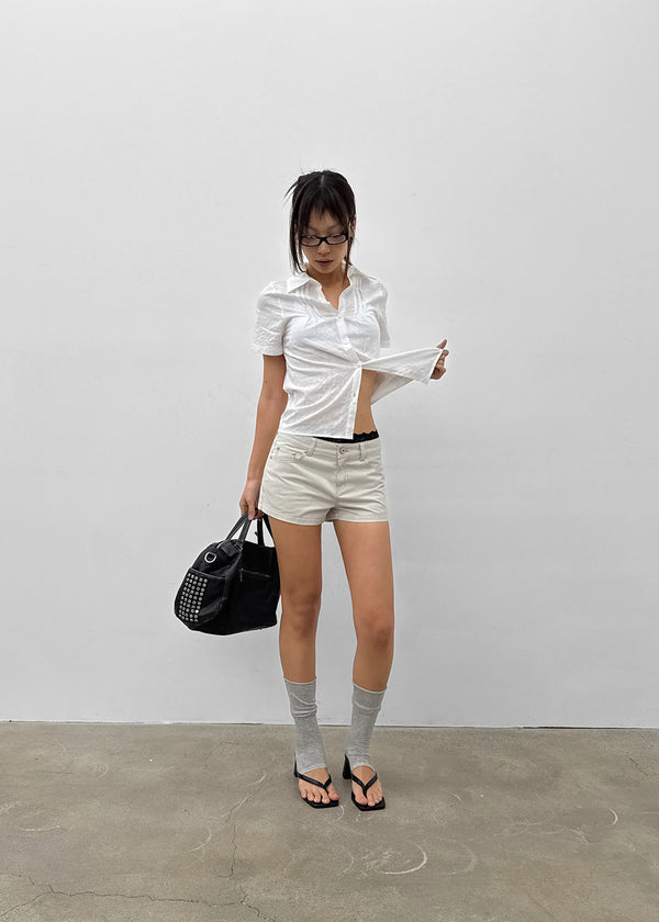 T-farm Pintuck Short Sleeve Check Shirt