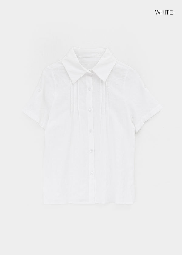 T-farm Pintuck Short Sleeve Check Shirt