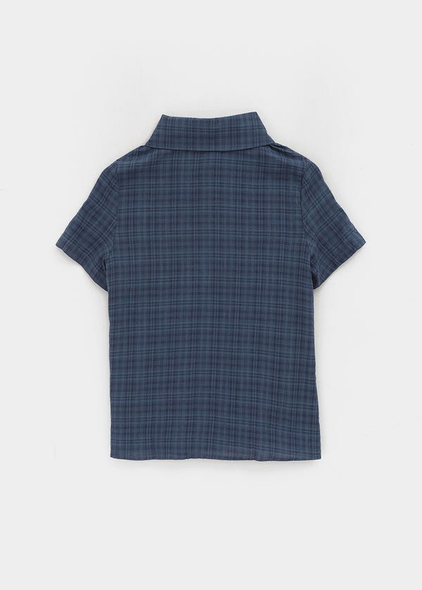 T-farm Pintuck Short Sleeve Check Shirt