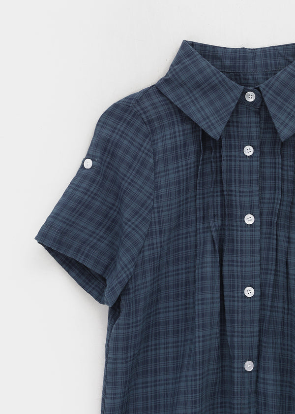 T-farm Pintuck Short Sleeve Check Shirt