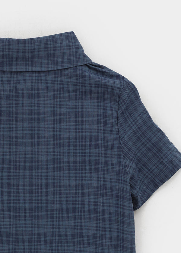 T-farm Pintuck Short Sleeve Check Shirt