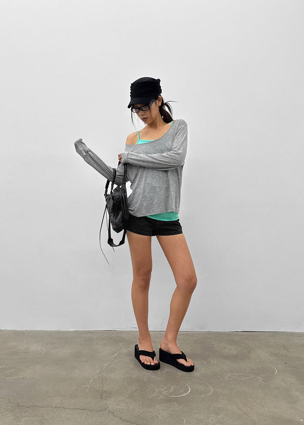 Low-top Boatneck Tencel Long-sleeve Tee