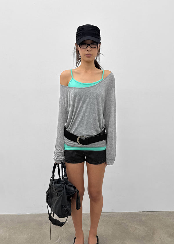 Low-top Boatneck Tencel Long-sleeve Tee