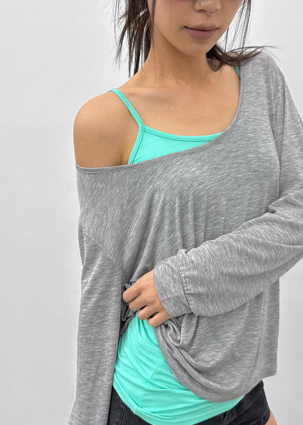 Low-top Boatneck Tencel Long-sleeve Tee
