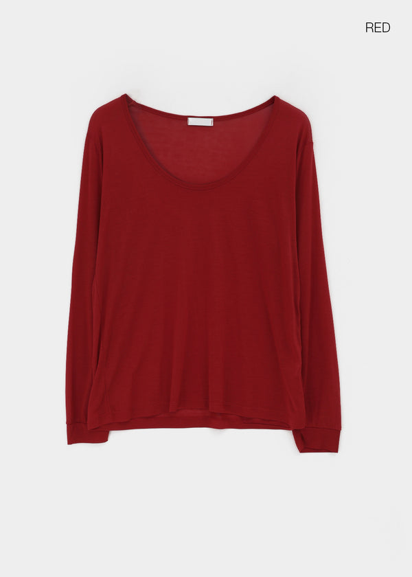 Low-top Boatneck Tencel Long-sleeve Tee