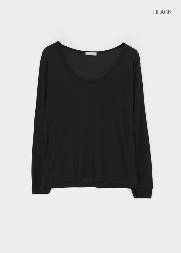 Low-top Boatneck Tencel Long-sleeve Tee