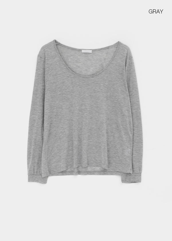 Low-top Boatneck Tencel Long-sleeve Tee