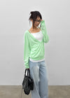 [MADE] Ronis Deep V-neck Summer Cotton Long Sleeve Tee