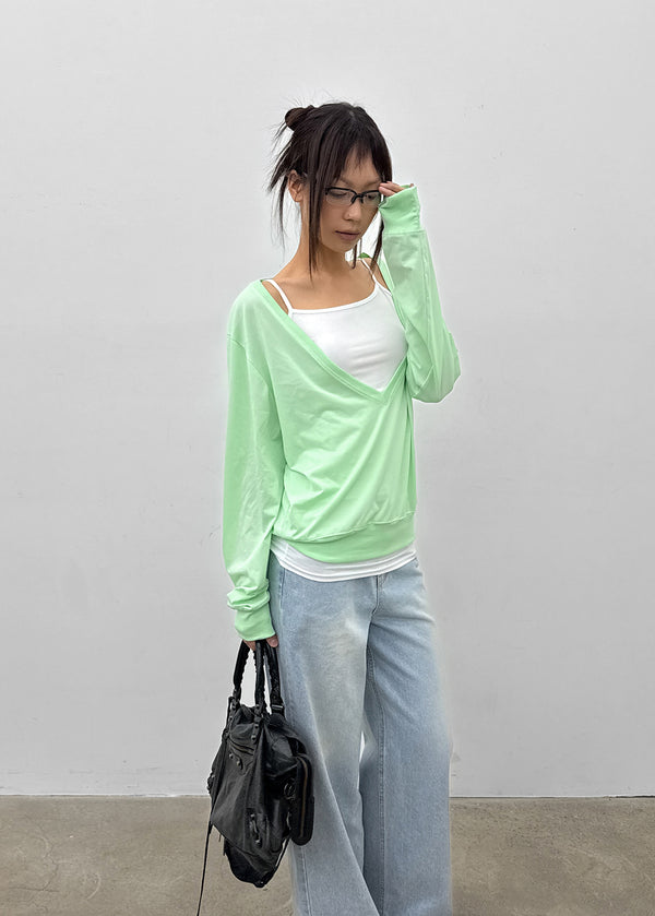 [MADE] Ronis Deep V-neck Summer Cotton Long Sleeve Tee