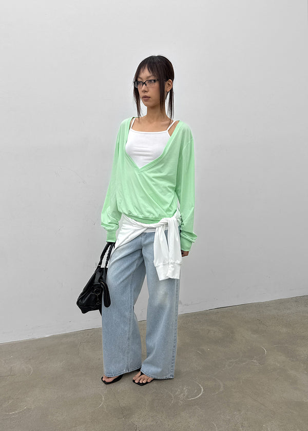 [MADE] Ronis Deep V-neck Summer Cotton Long Sleeve Tee