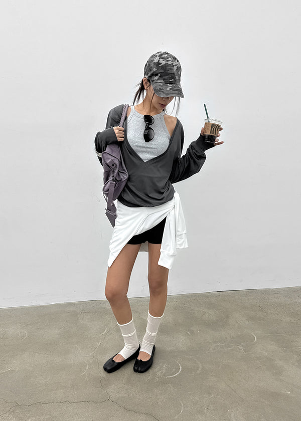 [MADE] Ronis Deep V-neck Summer Cotton Long Sleeve Tee