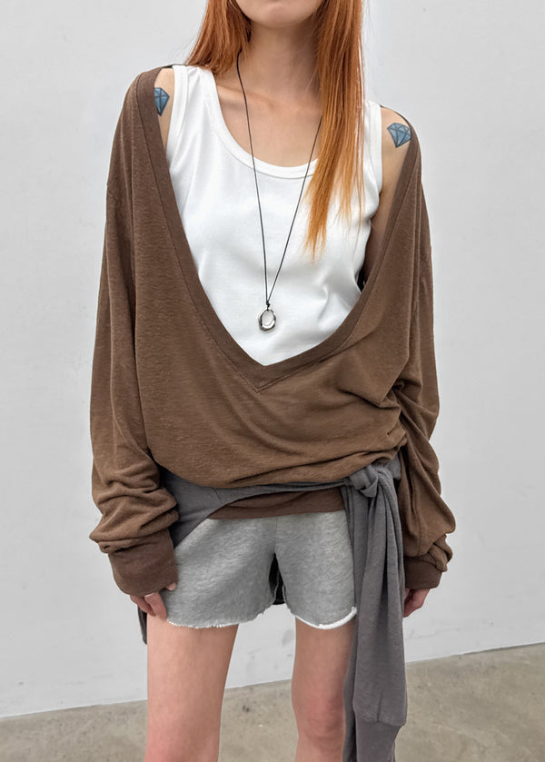 [MADE] Roslyn Deep V-Neck Summer Long Sleeve Top (Linen 55%)