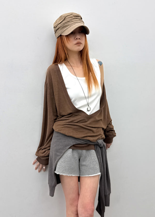 [MADE] Roslyn Deep V-Neck Summer Long Sleeve Top (Linen 55%)