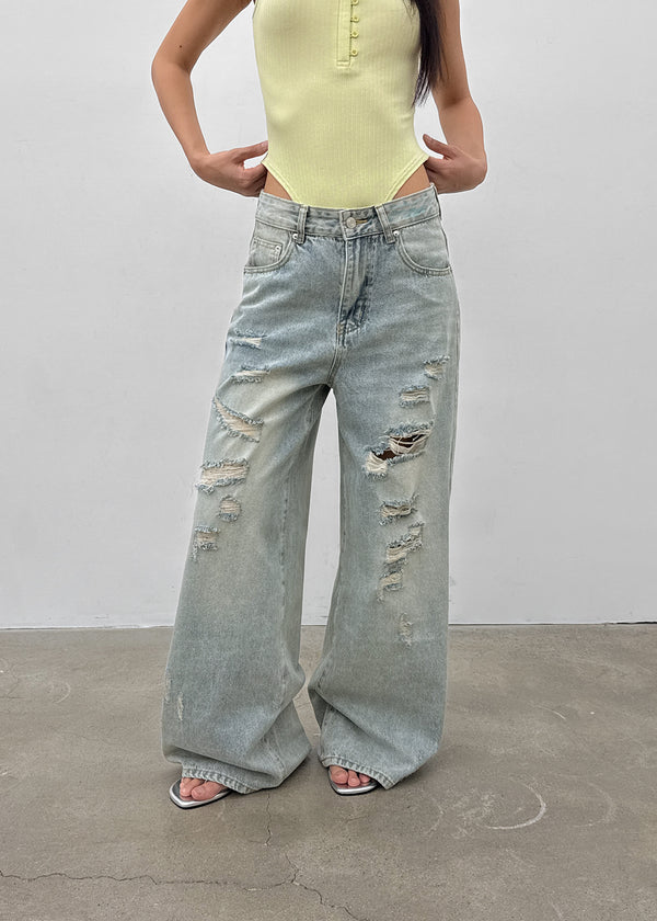 Denfil Damaged Wide Denim Pants