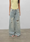 Denfil Damaged Wide Denim Pants