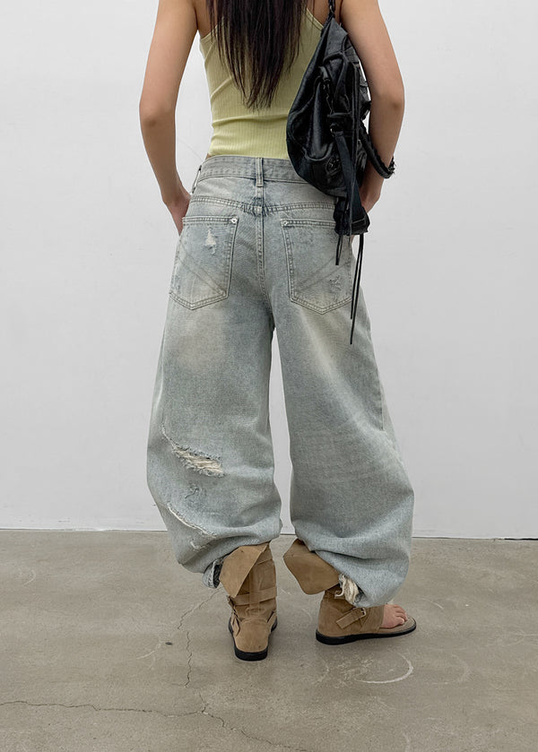 Denfil Damaged Wide Denim Pants