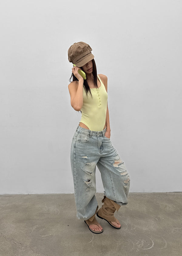 Denfil Damaged Wide Denim Pants