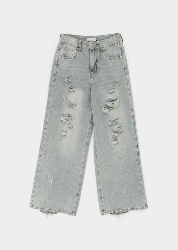 Denfil Damaged Wide Denim Pants