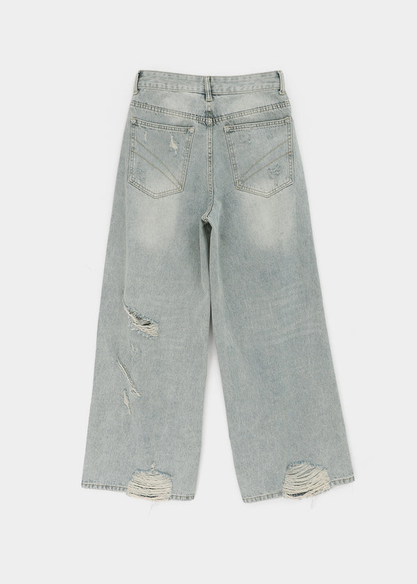 Denfil Damaged Wide Denim Pants