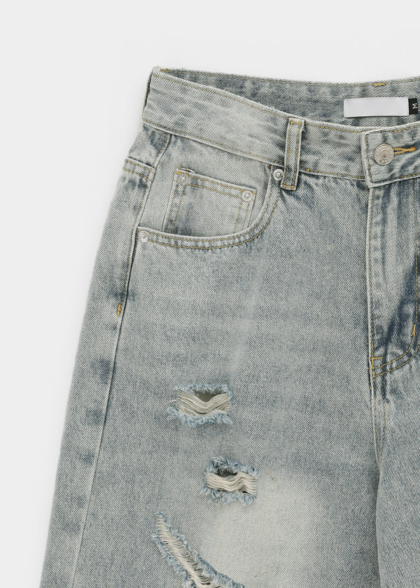 Denfil Damaged Wide Denim Pants