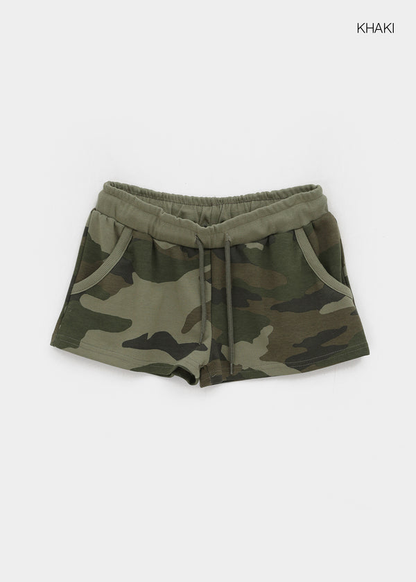 Deep Sea Low-waist Camo Elastic Shorts