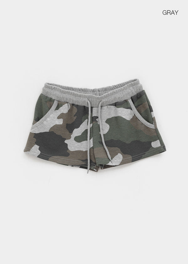 Deep Sea Low-waist Camo Elastic Shorts