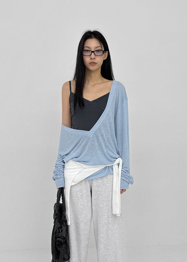 [MADE] Roslyn Deep V-Neck Summer Long Sleeve Top (Linen 55%)