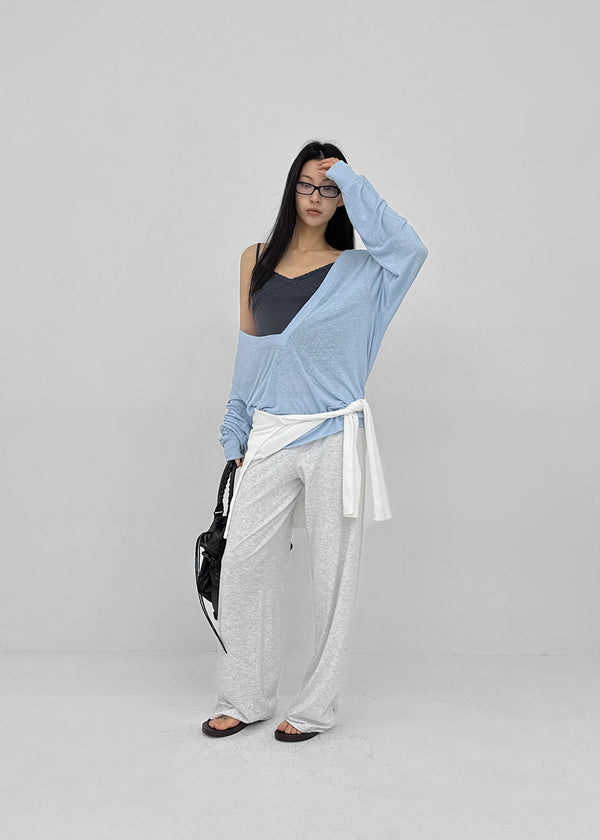 [MADE] Roslyn Deep V-Neck Summer Long Sleeve Top (Linen 55%)