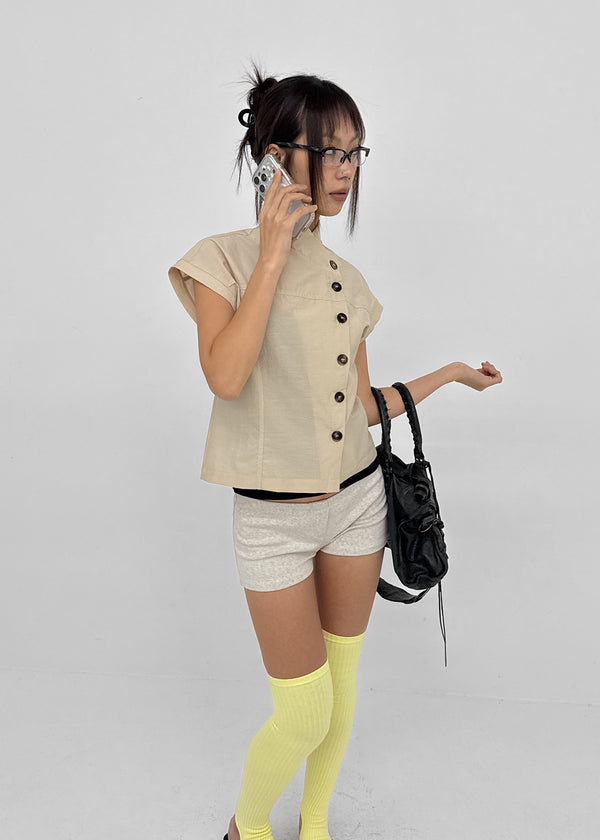 Pingle High-neck Button Short-sleeve Blouse
