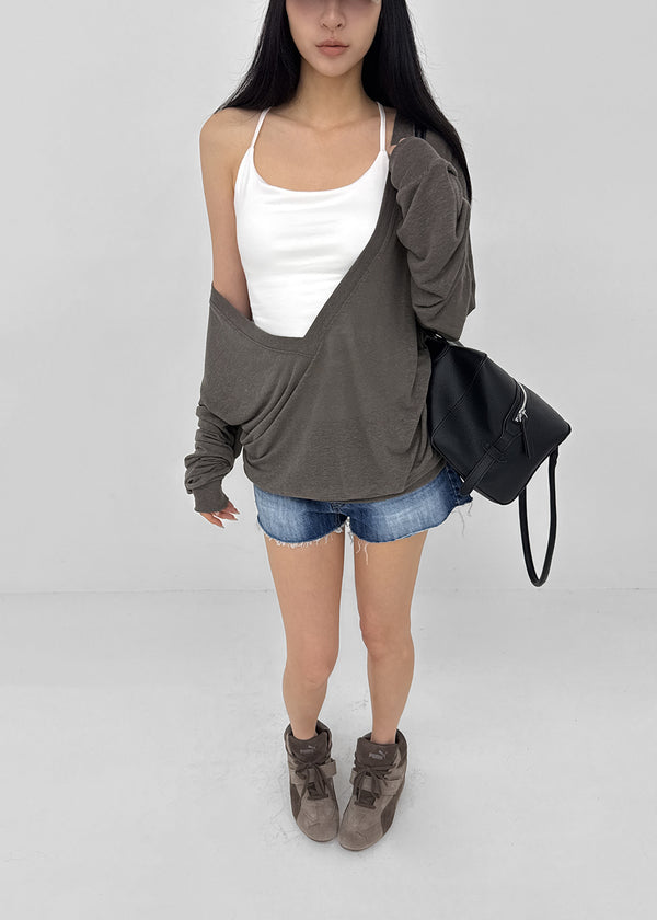[MADE] Roslyn Deep V-Neck Summer Long Sleeve Top (Linen 55%)