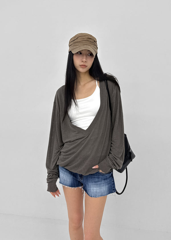 [MADE] Roslyn Deep V-Neck Summer Long Sleeve Top (Linen 55%)