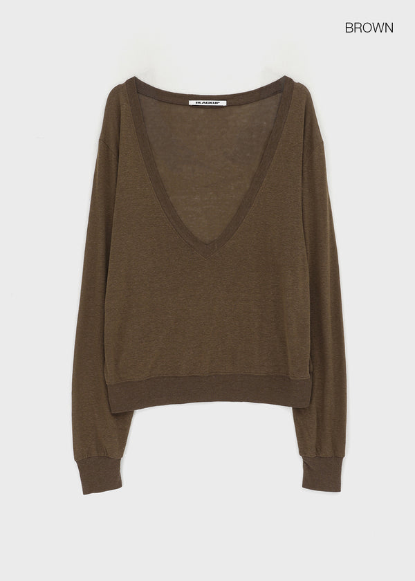 [MADE] Roslyn Deep V-Neck Summer Long Sleeve Top (Linen 55%)