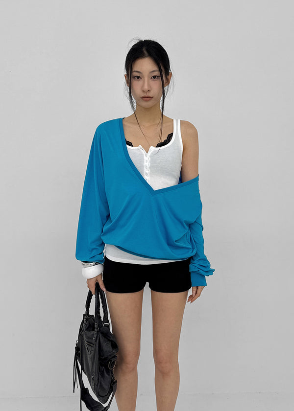 [MADE] Ronis Deep V-neck Summer Cotton Long Sleeve Tee