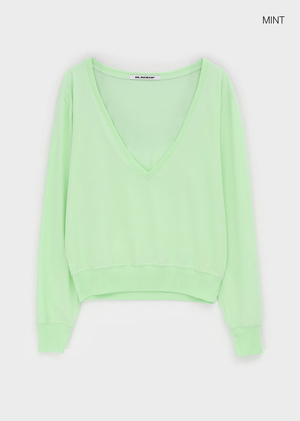 [MADE] Ronis Deep V-neck Summer Cotton Long Sleeve Tee