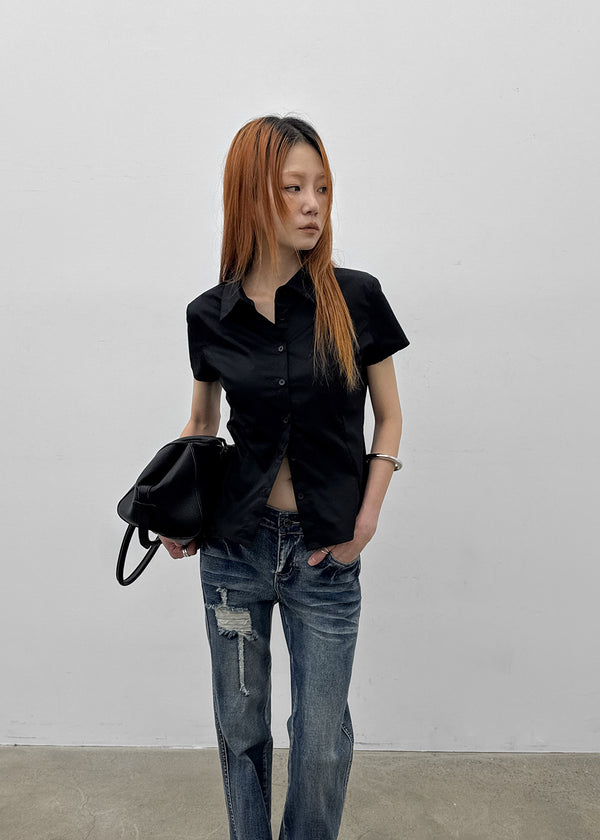 [MADE] Kuriring Cotton-Span Slim Short-Sleeve Shirt