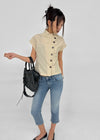 Pingle High-neck Button Short-sleeve Blouse