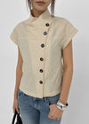 Pingle High-neck Button Short-sleeve Blouse