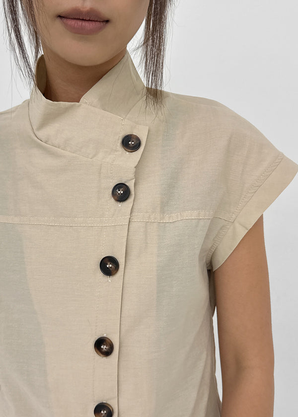Pingle High-neck Button Short-sleeve Blouse