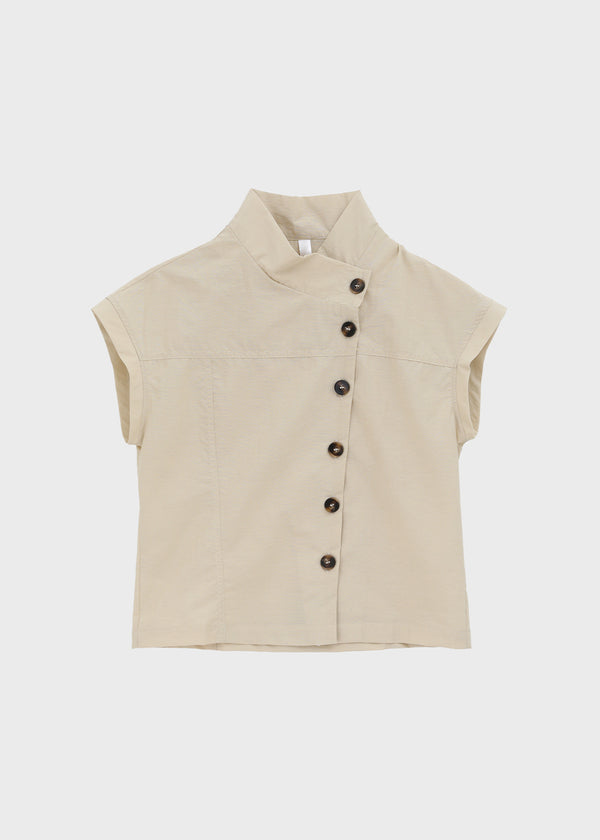 Pingle High-neck Button Short-sleeve Blouse