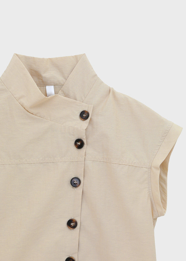 Pingle High-neck Button Short-sleeve Blouse