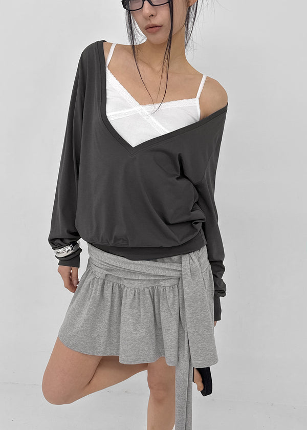 [MADE] Ronis Deep V-neck Summer Cotton Long Sleeve Tee
