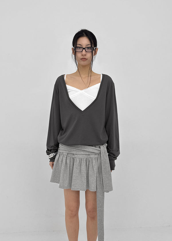 [MADE] Ronis Deep V-neck Summer Cotton Long Sleeve Tee