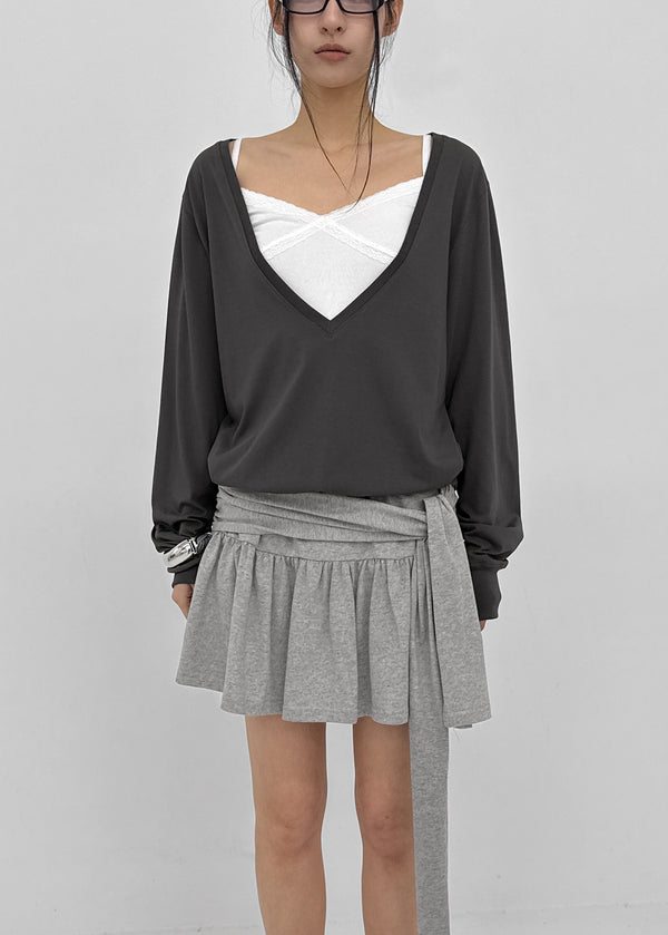 [MADE] Ronis Deep V-neck Summer Cotton Long Sleeve Tee