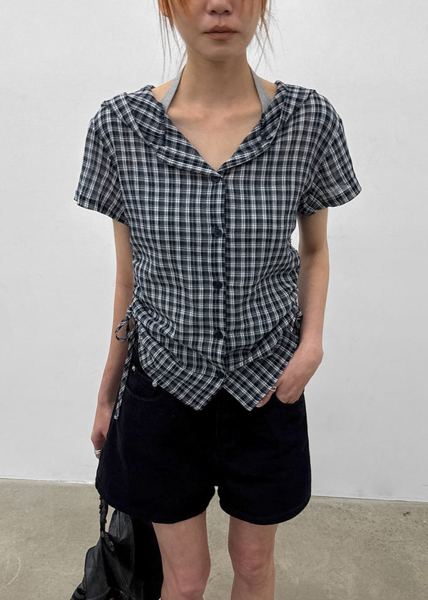 [MADE] Penco Check String Hooded Shirt