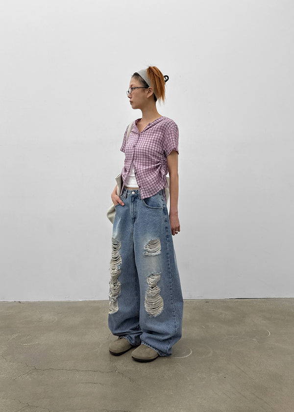 Rockle Damaged Wide Denim Pants