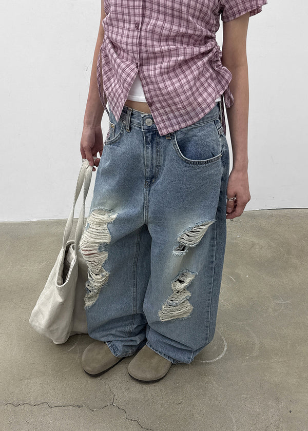 Rockle Damaged Wide Denim Pants